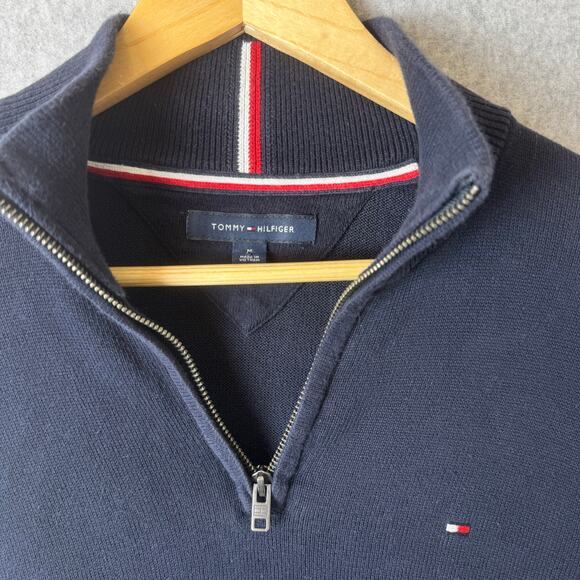 Tommy Hilfiger Quarter Zip Sweater Mens M Classic Preppy Academia Navy Nautical - Picture 4 of 11